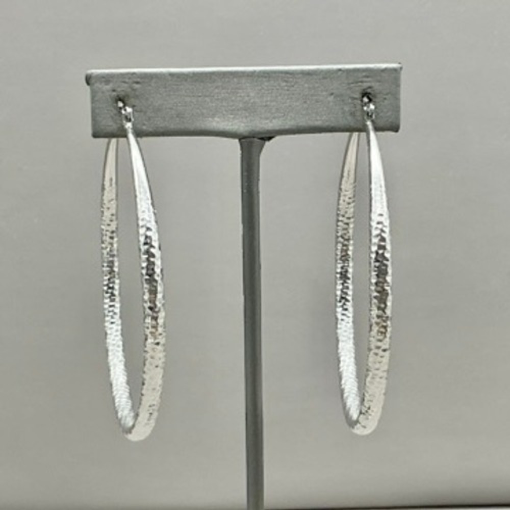 Hammered Hoop Earrings Women Silver Tone Large Textured Lightweight Jewelry Gift